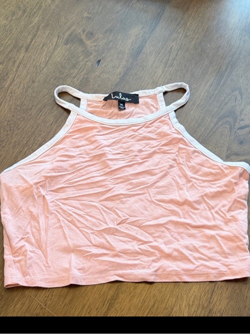 Lulu's Pink Cropped Tank Top with Cream Trim
